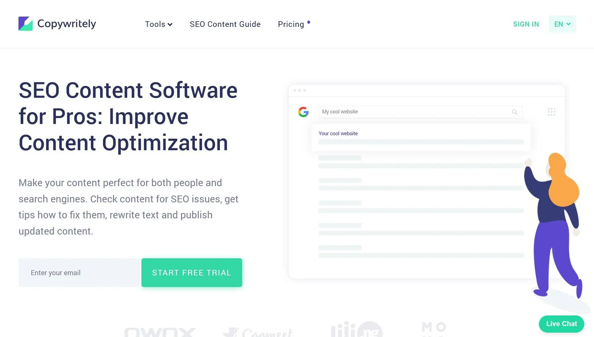 Copywritely adalah tools copywriting untuk mendeteksi kalimat yang kurang baik dan menyusun ulang kalimat.