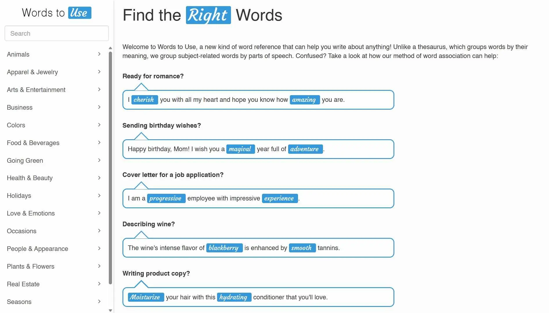 Words To Use adalah tools copywriting yang memberikan opsi sinonim kata-kata.