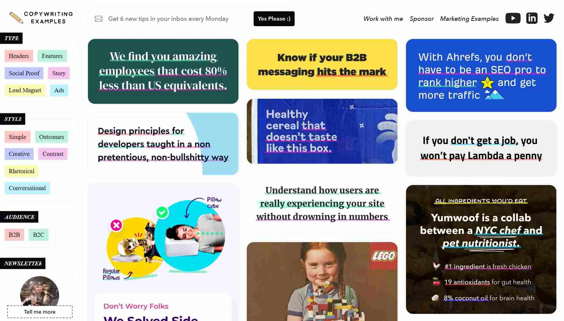 Copywriting Examples adalah tools copywriting yang menyediakan berbagai koleksi contoh hasil copywriting.