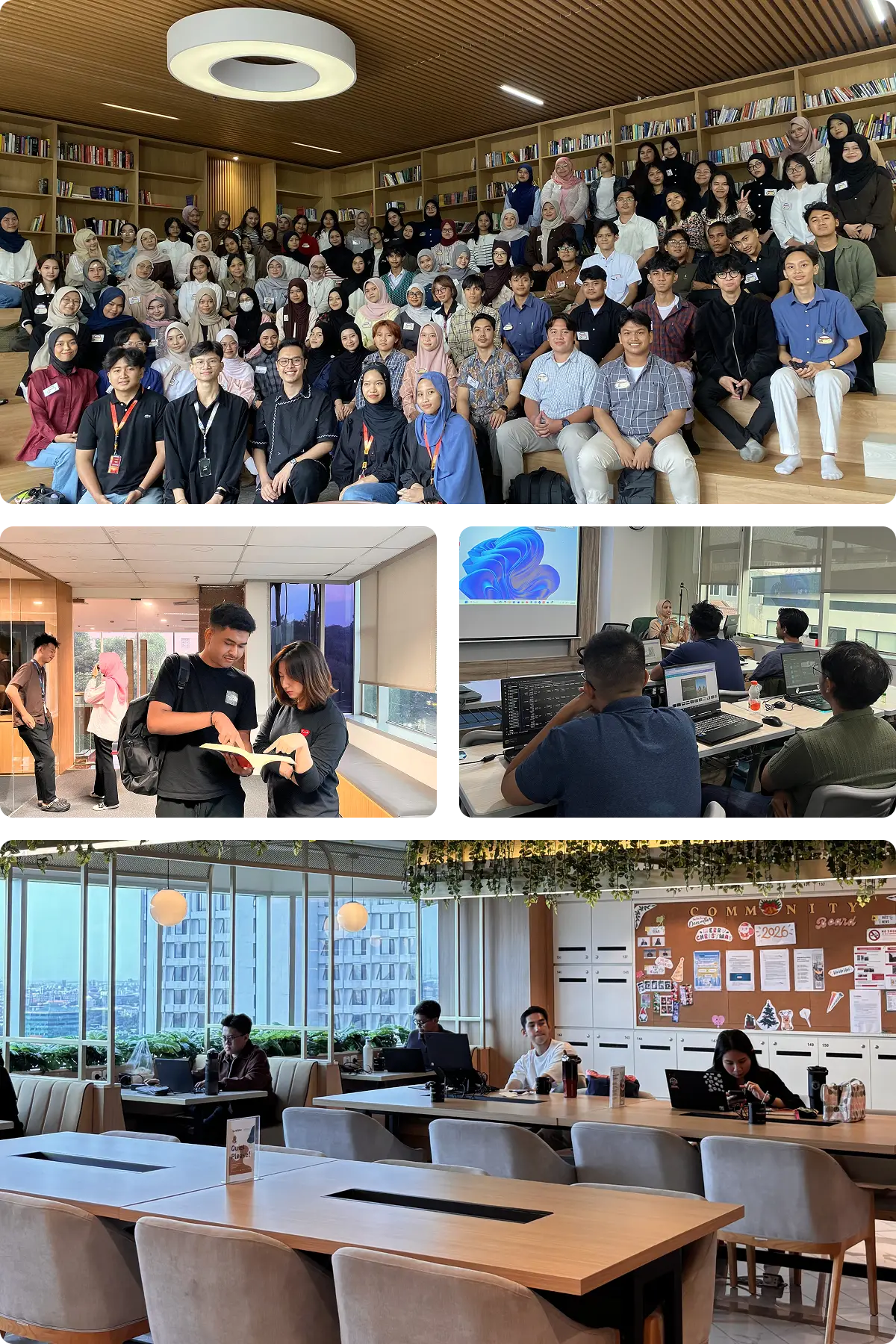 A montage of learners, mentors, and working spaces across Cakrawala Education Group's businesses.
